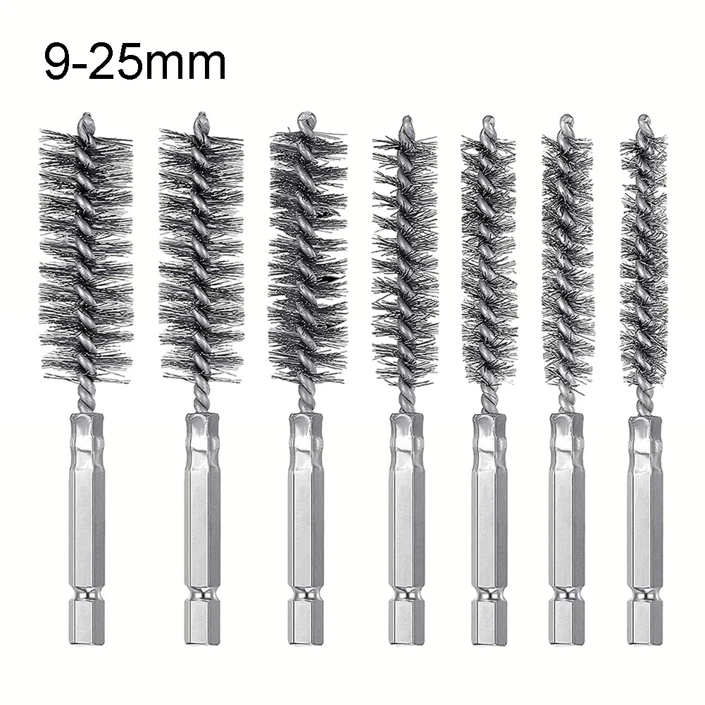 1Pc Entgraten Pipeline Stahl Draht Pinsel 9-25mm Draht Rohr Maschinen Reinigung Pinsel Polieren Rost Reiniger waschen Werkzeuge 1/4 Zoll Image