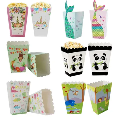 Paper Popcorn Box Unicorn Jungle Animal Dinosaur panda Theme Candy Cookie Gift Box Birthday Party