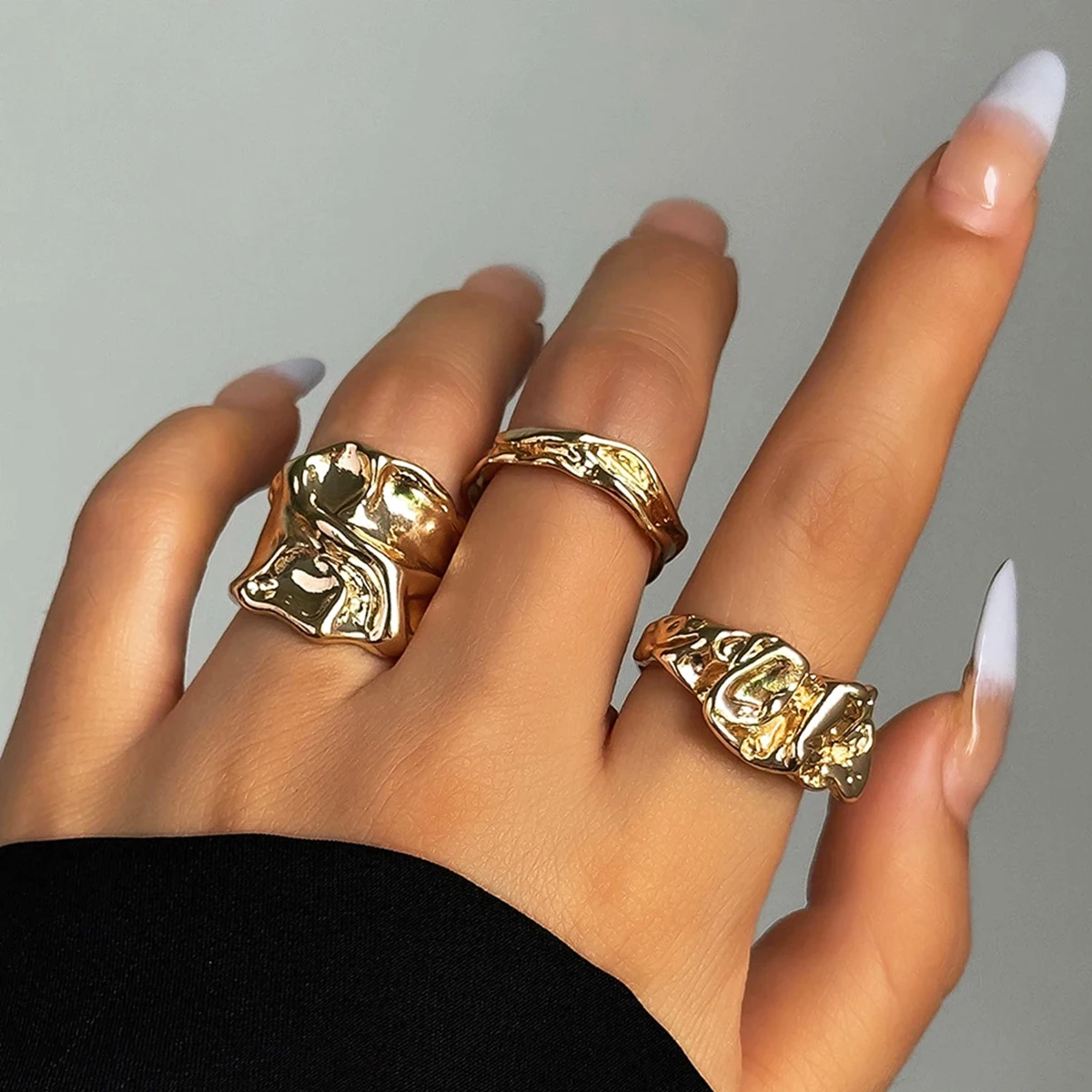 3 teile/satz Goth geometrische unregelmäßige Ringe für Frauen heiraten Braut Gold Farbe kreative einfache Metall Fingerring Schmuck Zubehör Image