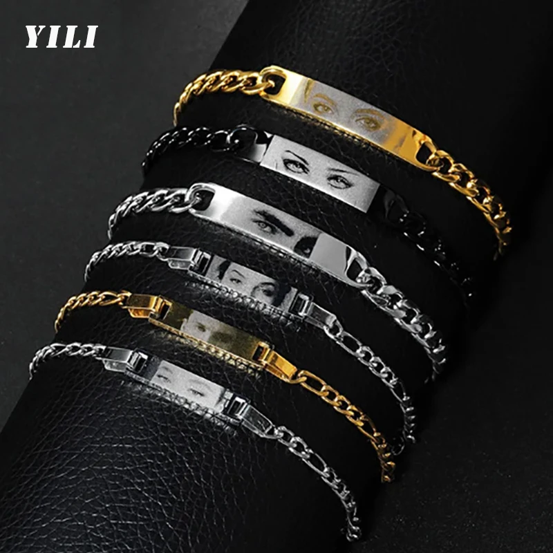 Personalisiertes Augen-Foto-Armband aus Edelstahl Graviertes Augen-Armband mit Individuellem Bild und Namen für Frauen und Kinder Image