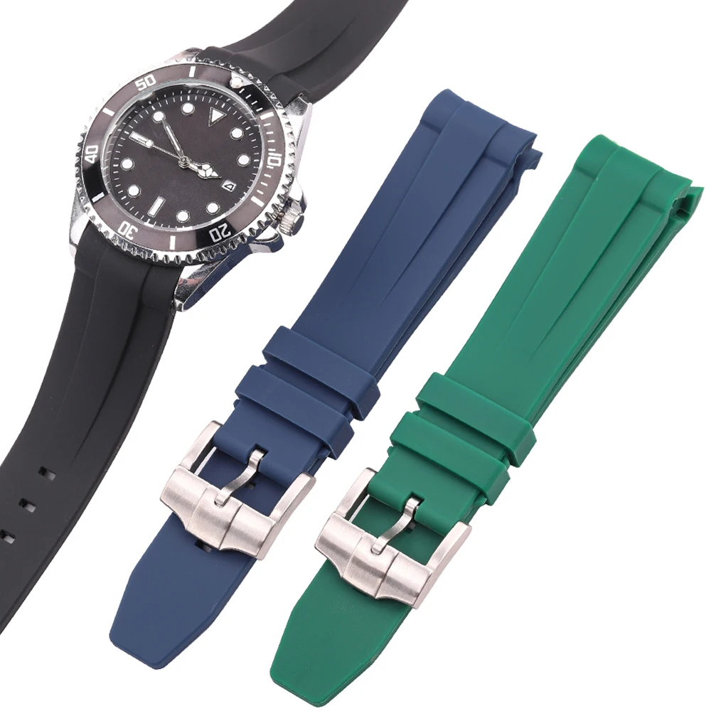 Gummi armband 20mm gebogenes Ende weiches Silikon armband schwarz grün blau Tauch armband Armband Image