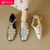 QUTAA 2023 Sommer Frauen Sandalen Gladiator Fashion Echtes Leder Low Heels Arbeits Casual Bequeme Schuhe Frau Größe 34-40