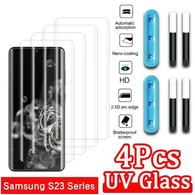4Pcs UV Tempered Glass For Samsung Galaxy S23 S24 S21 S22 Ultra Screen Protector For Galaxy Note 10