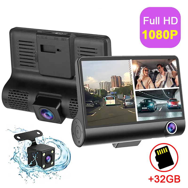 3 Objektiv Dash Kamera Universal Front/Kabine/Dash/Heck Cam DVR 1080p Full HD Grad Weitwinkel Nachtsicht Auto Video recorder