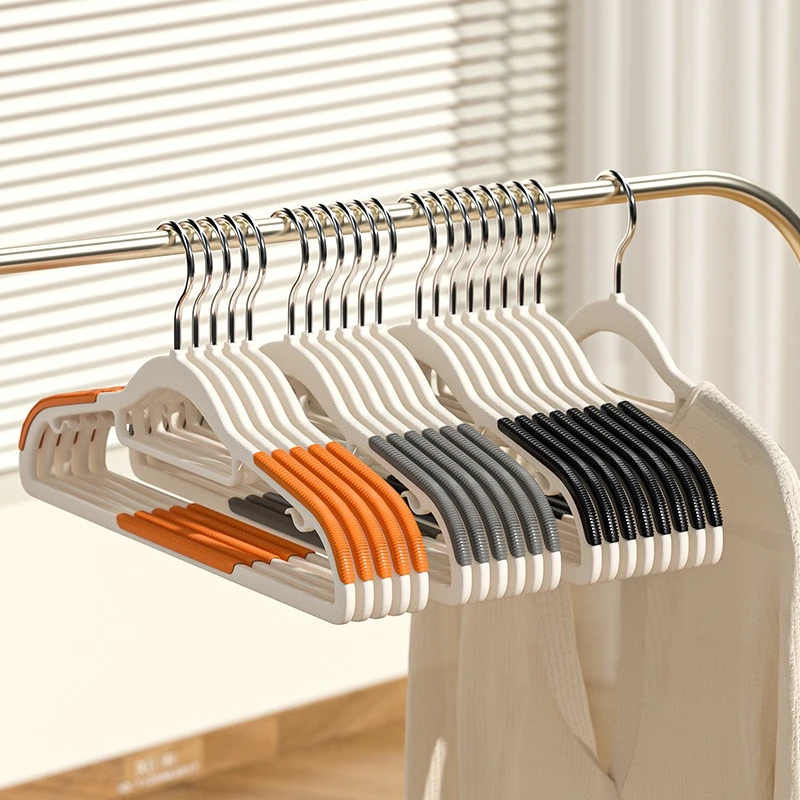 10 Stück Schwarz/Orange/Grau, multifunktionaler Nass- und Trockenhaushaltskleiderbügel, geeignet zum Aufhängen von Kleidung, Schlafzimmer, Kleiderschrank, rutschfest