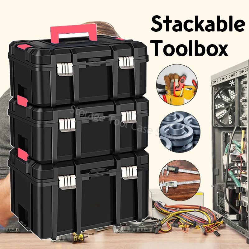 Boîte à outils à spécifications multiples, boîte de rangement d'outils à Double couche avec poignée, boîte à outils Portable empilable, organisateur de seau à outils