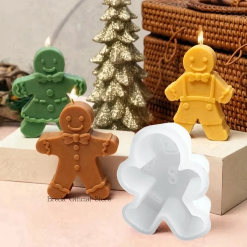 Moule à bougie en Silicone 3D sourire bonhomme en pain d'épice, bricolage, outils de fabrication de cadeaux de noël, savon fait à la main, gypse, résine, artisanat, décoration de maison