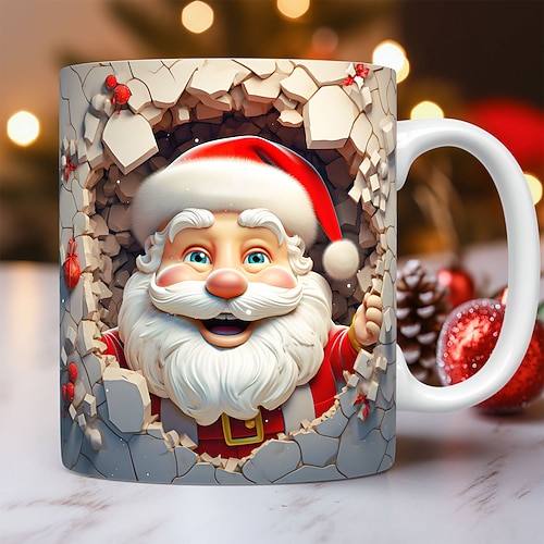 Weihnachtsgeschenk-Tasse mit 3D-Illusion, Weihnachtsmann, Keramik-Kaffeetasse, Weihnachtsgeschenk, festlich und einzigartig, 330 ml Image