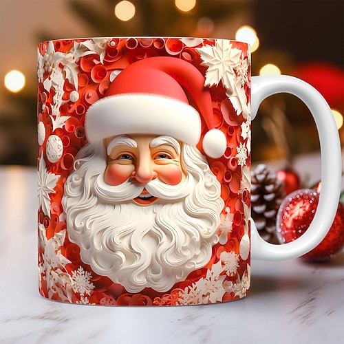 Weihnachtsgeschenk-Tasse mit 3D-Illusion, Weihnachtsmann, Keramik-Kaffeetasse, Weihnachtsgeschenk, festlich und einzigartig, 330 ml Image