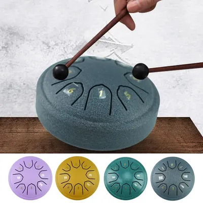4.5 Inch 8 Tone Steel Tongue Drum Mini Hand Pan Drums Drumsticks Music Tambourine Drum With