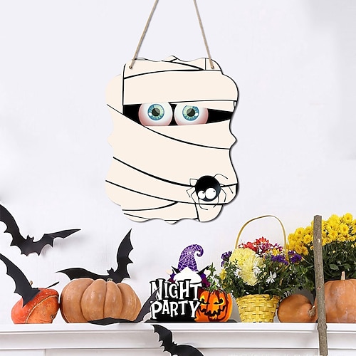 1 Stück Halloween-Wandschild aus Holz mit Totenkopf-Motiv, Holztafel zum Aufhängen, Dekoration für die Haustür, gruselige Veranda-Dekoration, hängendes Geschenk für Bauernhaus, Zuhause, Bar, Außenbereich, Innenbereich, Raumdekoration, Heimdekoration Image