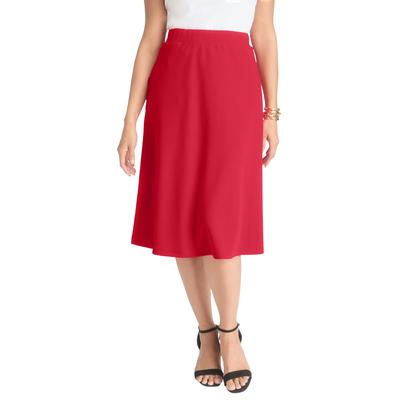 Plus Size Women's Knit Crepe Midi Flare Skirt by Jessica London in Classic Red (Size S)