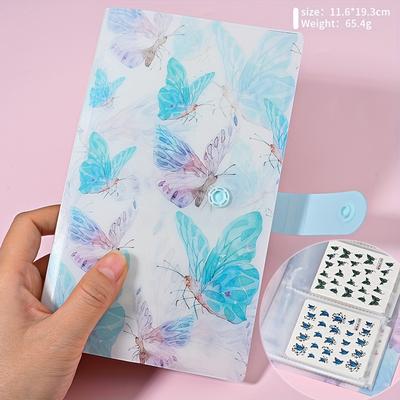 TEMU 120-slot Nail Art Sticker Organizer With Floral & Designs - Plastic, Self-adhesive, Reusable Storage Album For Small Decals & Accessories, Matte , Nail Stickers Image