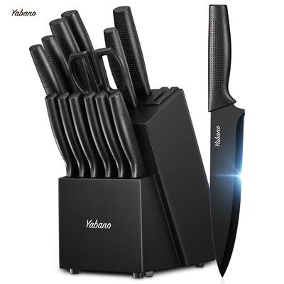 TEMU Yabano Knife Set With Block, 14 Piece Kitchen Knife Block Set With Built-in Sharpener, Kitchen Knives For Chopping, Slicing, Dicing Cutting, Black