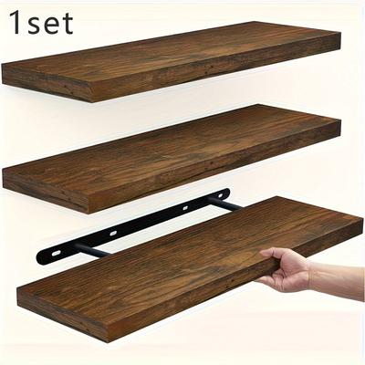 TEMU 1 Set - Floating Wood Shelf - Wall Mounted For Bathroom, Bedroom, Living Room, Kitchen, Small Bookshelf/storage Rack/indoor Decoration, Bearing 22 Lbs (16 Inches) Home Decor, Utility Racks