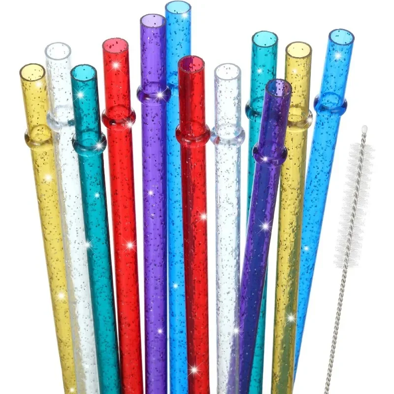 Cannucce riutilizzabili in plastica trasparente glitter Cannucce extra lunghe per tazze con spazzola per la pulizia Cannucce per feste con bicchieri