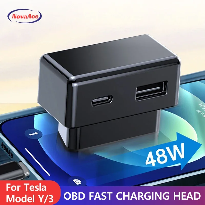 OBD Adapter Aufladen Für Tesla Modell 3Y XS obd2 Splitter Ladegerät Adapter Zubehör Ports Extender Telefon PD Schnelle Lade Image