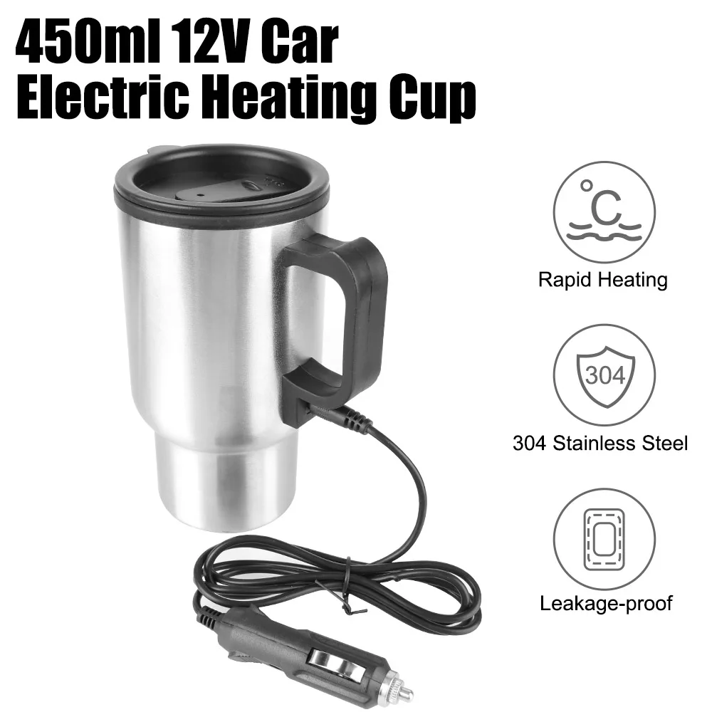 Elektrische Heizung Auto Wasserkocher Fahrzeug Heizung Tasse Wasser Kaffee Milch Thermische Becher 12V 450ml Camping Reise Wasserkocher Edelstahl Image