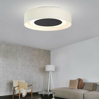 Led Deckenleuchte Deckenleuchten Wohnzimmer Deckenlampe in runder Form weiß, Stoffschirm beige Image