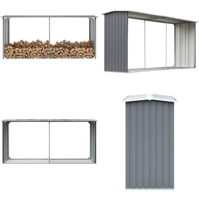 Brennholzlager aus verzinktem Stahl 330 x 92 x 153 cm Grau - Brennholzlager - Brennholzschuppen Image