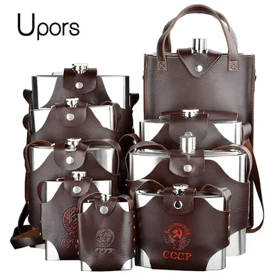 Large Capacity Leather Thickening 304 Stainless Steel Proof Kettle Pot Hip Flask Whiskey Wine Bottle