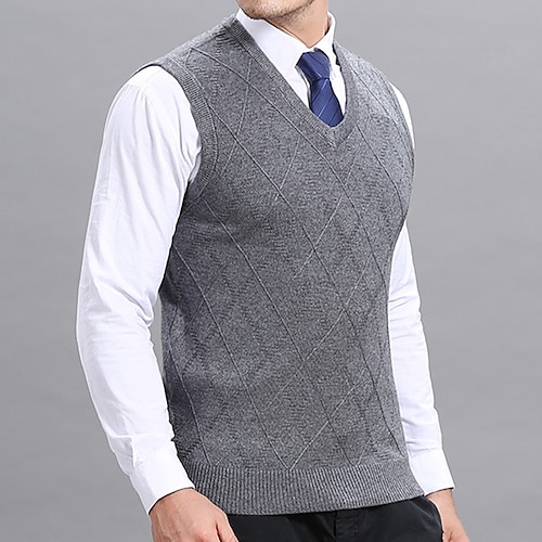Per uomo Gilet maglione Maglione da abito Maglione di lana Pullover Maglione Maglia Lavorato a maglia A quadri A V Moda Stile vintage Abbigliamento Autunno Inverno Blu marino Grigio chiaro S M L
