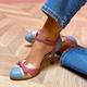 Women's Retro Two-Tone High Heel Pumps – Pink and Blue Bow Detail Ankle Strap, Perfect for Vintage-Inspired Outfits and Casual Chic Looks