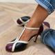 Women's Retro Two-Tone High Heel Pumps – Pink and Blue Bow Detail Ankle Strap, Perfect for Vintage-Inspired Outfits and Casual Chic Looks