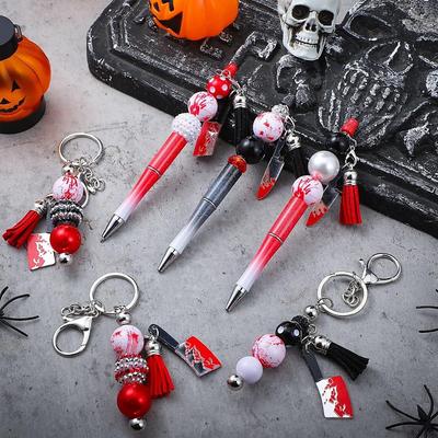 Novelty Beading Pen and Beadable Keychain Set Halloween Ballpoint Pen for Halloween Beadable Pens Assorted Bead Pens Rollerball Pen