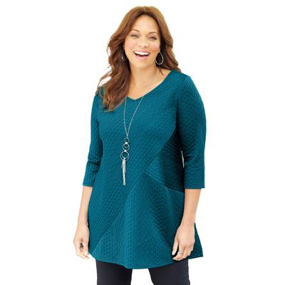 Plus Size Women's Spliced Cable Tunic by Catherines in Deep Teal (Size 0X)