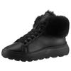Winterboots GEOX "D SPHERICA", Damen, Gr. 40, schwarz, Leder, Fellimitat, unifarben, sportlich, Schuhe, High Top Sneaker, Schnürboots, Winterboots mit Plateausohle