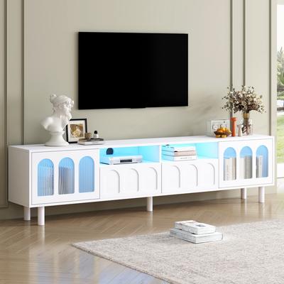 Simple and stylish TV cabinet with LED light strip, large storage media console