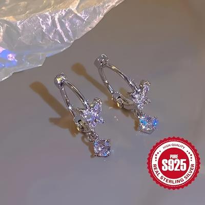 TEMU Bling S925 Silver Bowknot Women's Earrings, Low Allergy Gift