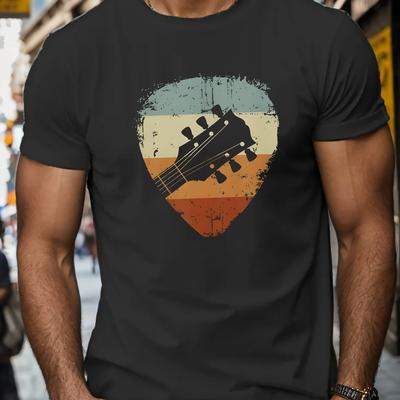 TEMU Men's Summer T-shirt With Guitar Image