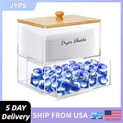 Acrylic Laundry Pods Container With Bamboo Lid Double Layer Washing Capsules box with Drawer Laundry