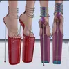 Rote Metall kette Nieten Dekor Kreuz Sandalen Plattform Schnalle Stiletto High Heel Damenschuhe