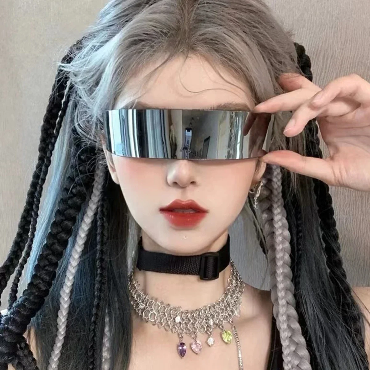 Futuristische schmale Cyclops Visier Sonnenbrille Laser Brillen UV400 Persönlichkeit verspiegelte Linse Kostüm Brillen Brille Männer Brille Image