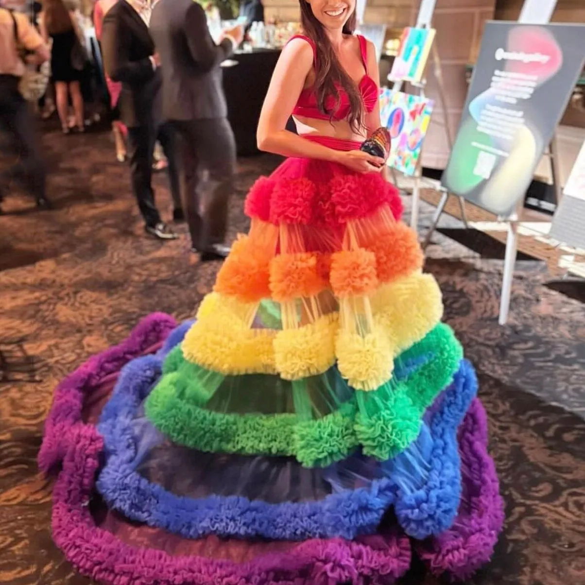 Multicolor Rüschen Tüll Rock Bunte Candy Ballkleid Lange Prom Party Rock Rüschen Tüll Hochzeit Overlay Rock Nach Maß