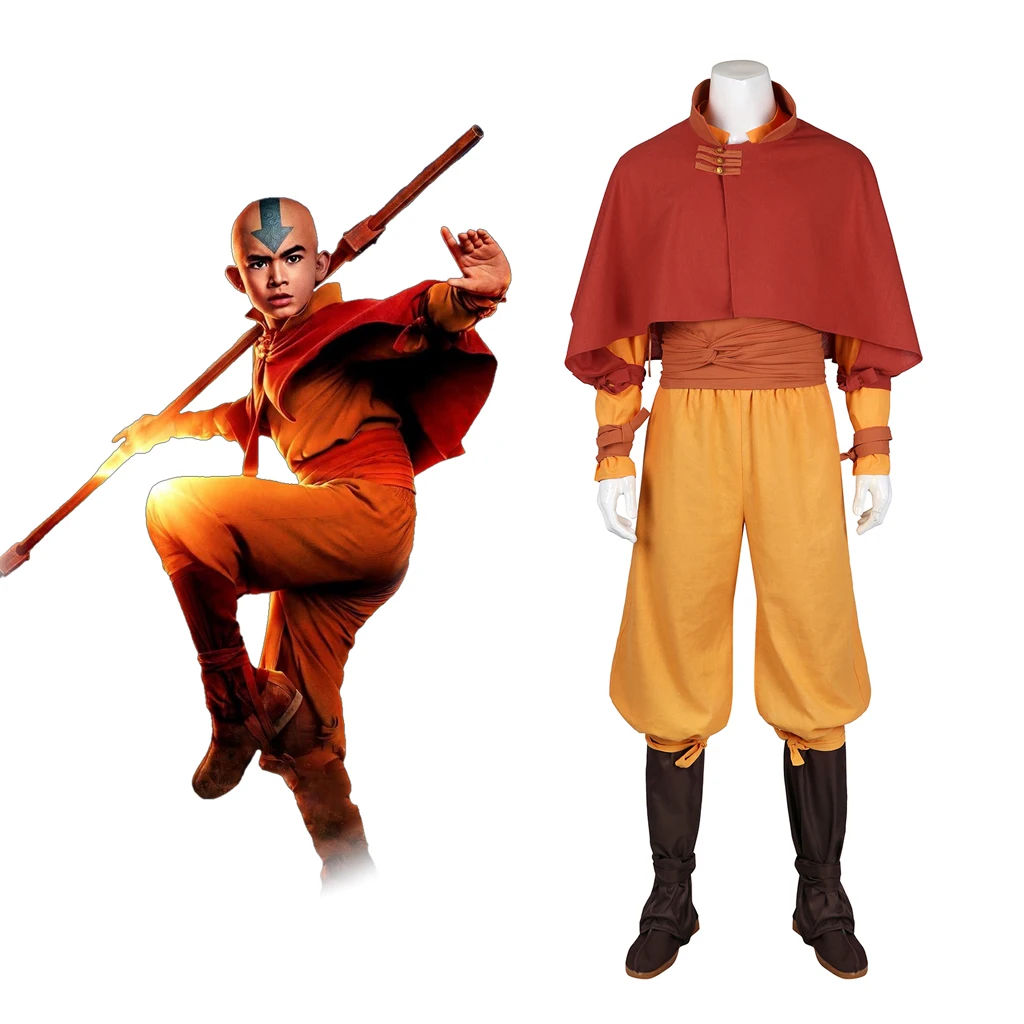 Aang Cosplay Kostüm roten Umhang Top Hosen Schuhe Set Avatar die letzten Air bender Outfits Männer Halloween Karneval Anzug nach Maß Image