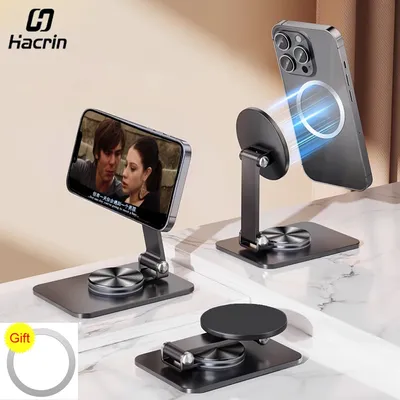 Phone Holder Desktop Magnetic Phone Stand 360° Rotation Foldable Desktop Cell Phone Stand For iPhone
