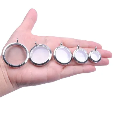 10Pcs/Lot Stainless Steel 20-40mm Round Memory Reliquary Picture Locket Pendant Glass Floating