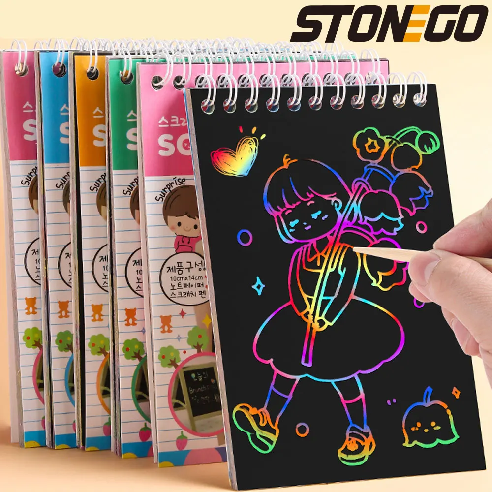 STONEGO Buntes Graffiti-Buch, kreative Farbe, DIY, Spule, Kratzmalerei, Skizzenbuch, Malbuch, Kinder, Kratzmalbuch Image