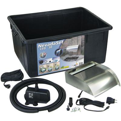 UBBINK Wasserfall "Nevada Set 30 cm / mit LED-Beleuchtung / inkl. Wasserbecken", silber, Wasserspiele, Komplettset mit P