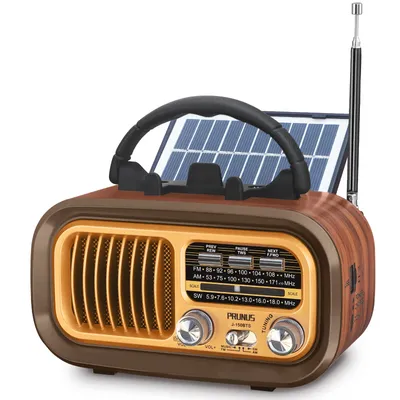 PRUNUS J-150 Retro Vintage Radio Bluetooth, Portable Radio AM FM Transistor Solar/Battery Operated