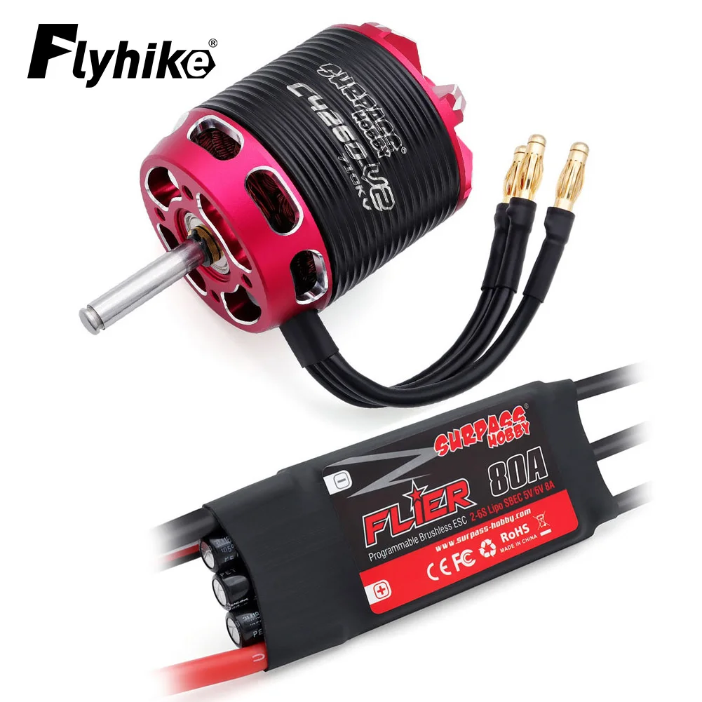 Surpass Hobby C4240 C4250 C4260 V2 2-6S Bürstenloser Außenläufermotor mit 60A 80A Bürstenlosem Regler für RC Flugzeug Flugzeug Multicopter