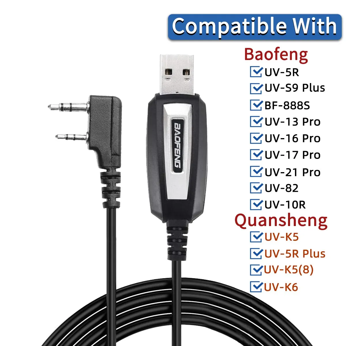 USB-Programmierkabel mit CD für Baofeng UV-5R 82 888S UV-S9PLUS UV-13 16 17 21 Pro Quansheng UV-K5 5R Plus Walkie Talkie Radio Image