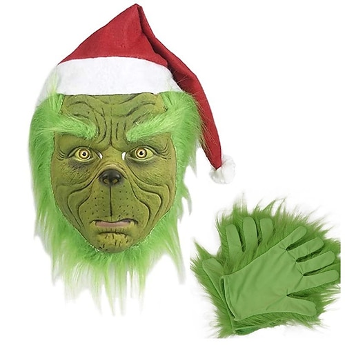 Weihnachten Monster Maske grüne Haare Monster grüne Plüschpuppe Latex Kopfbedeckung Ball Party lustige Karneval Weihnachten Requisiten Image