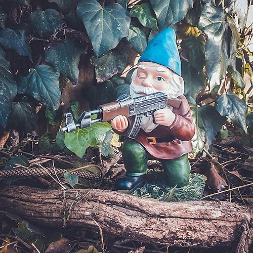 Zwergenskulptur aus Kunstharz – Armee-Gartenzwerge, stehende, hockende, liegende Kampftruppe, Kunstharz-Kunsthandwerksornament für den Garten im Freien