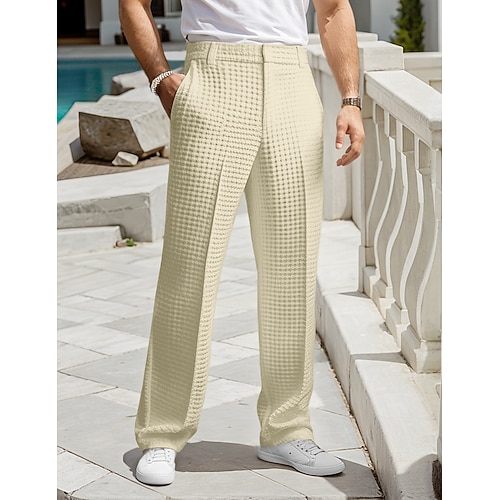 Herren Hose Anzughose Stoffhosen Waffelhose Fronttasche Gerader Schnitt Einfach Komfort Volle Länge Geschäft Täglich Ferien Mode Schick Modern Schwarz Weiß Dehnbar Image