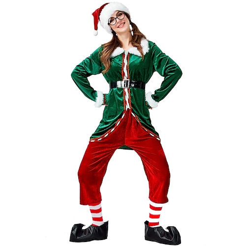 Weihnachtsmann Elf FrauClaus Outfits Weihnachtshut Ausgefallenes Weihnachtskleid Damen Weihnachten Erwachsene Weihnachten Karneval Heiligabend Weihnachten Party Mantel Hose Gürtel Beinwärmer Socken Image